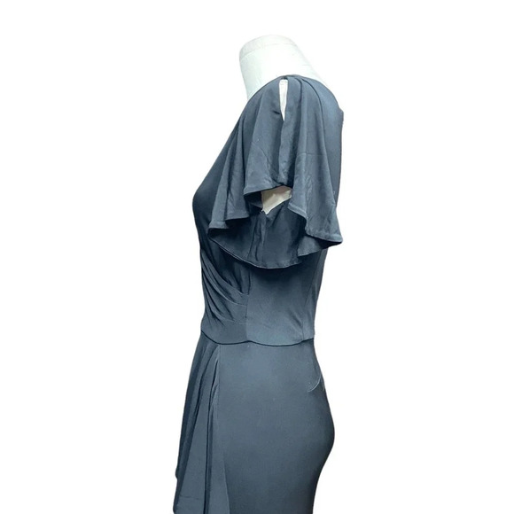 Rickie Freeman Teri Jon Black Flutter Sleeve Ruffle Long Gown Size 8‎ - Picture 5 of 12